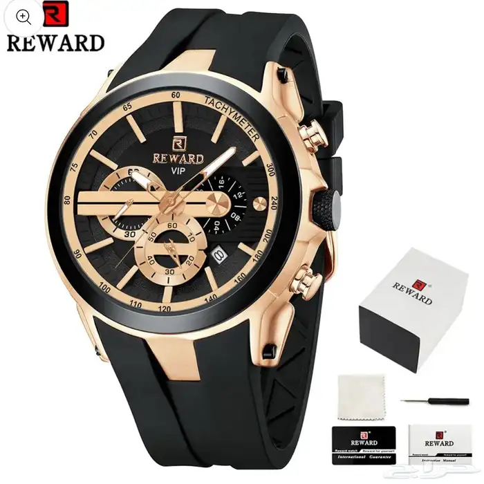 REWARD VIP الرجالية الفاخرة - ذهبي وأسود ساعة 0