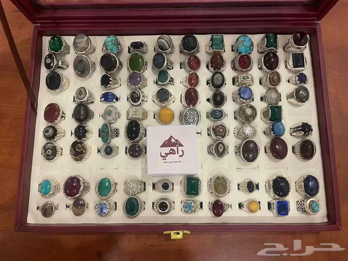 خاتم فضة رجالي   أحجار كريمة وشبه كريمة   فخم ومقاسات متعددة 0