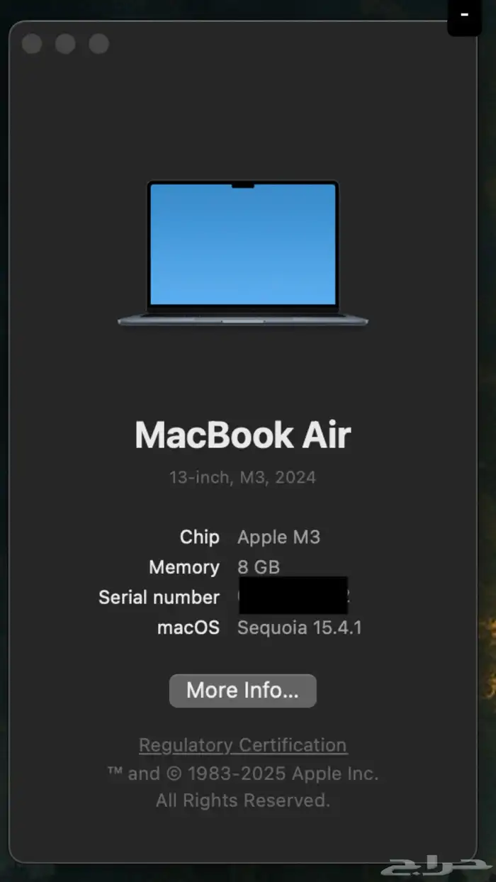ماك بوك اير 2024 265GB بطارية 100 3
