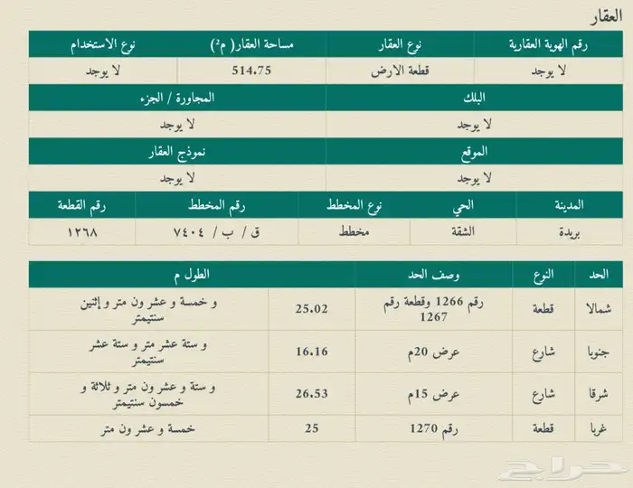 ارض في مخطط حطين على شارعين بمساحة ( 514 متر ) 5