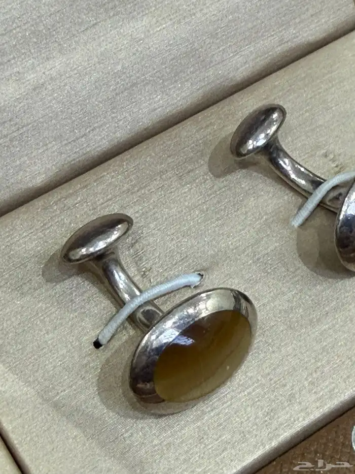 طقم كبك وخاتم فضه عيار 925 بحجر عين القط الاصفر موديل جديد 4