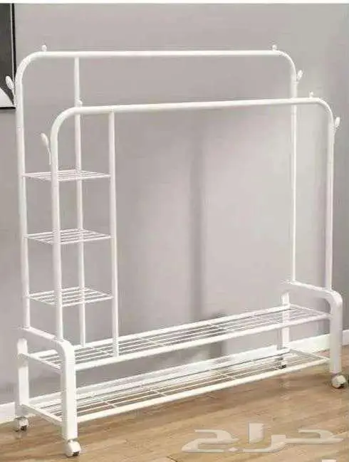 رف ملابس مزدوج من المعدن القوي أبيض 2