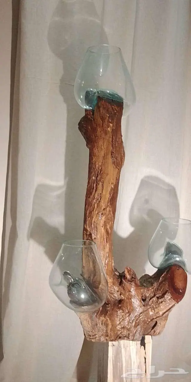 فازه زجاج مصهور مع قاعده خشب طبيعي 5