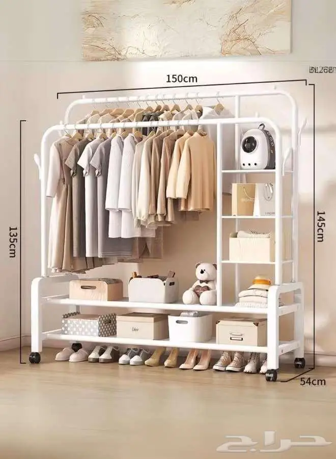 رف ملابس مزدوج من المعدن القوي أبيض 1