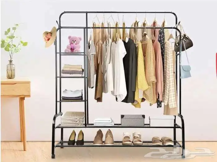 رف ملابس مزدوج من المعدن القوي أبيض 4