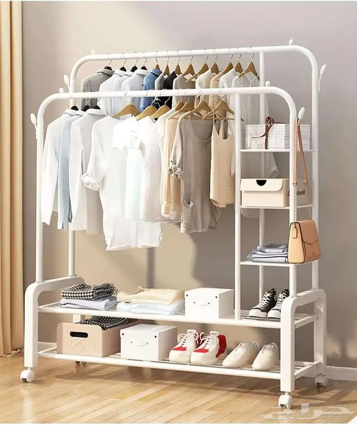 رف ملابس مزدوج من المعدن القوي أبيض 0