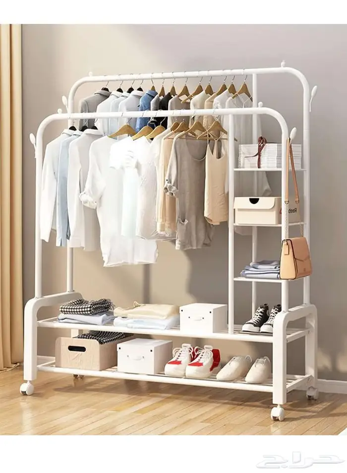 رف ملابس مزدوج من المعدن القوي أبيض 3