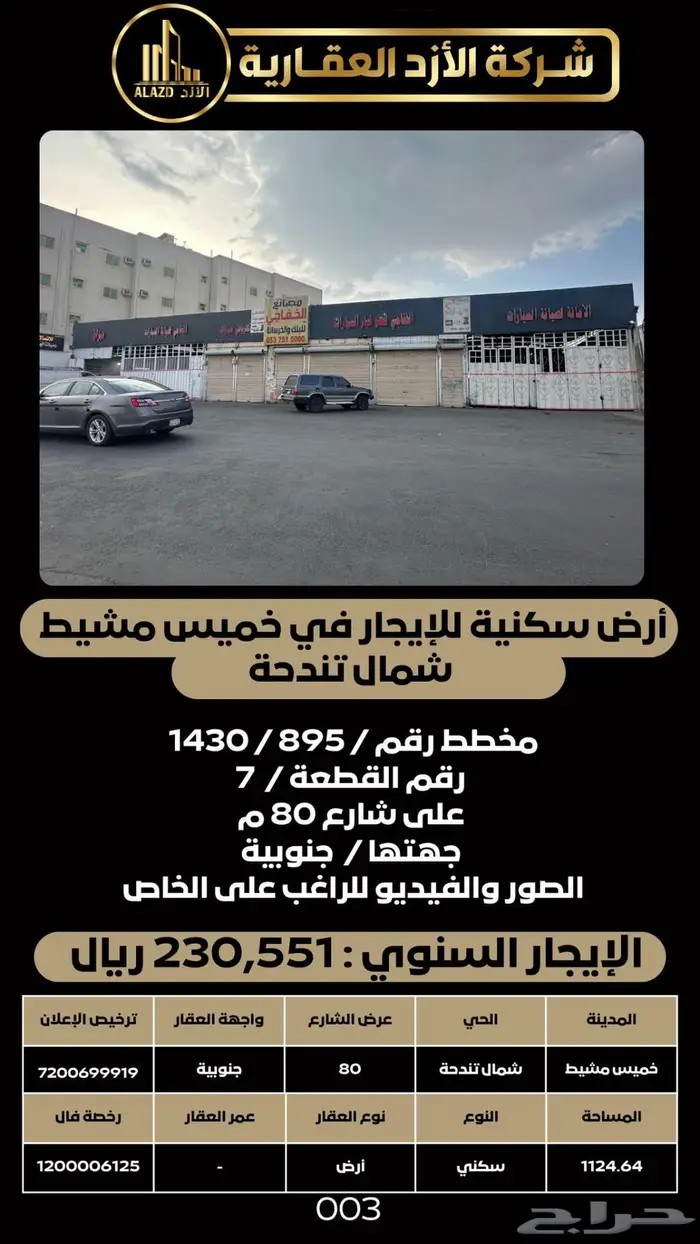 أرض سكنية للإيجار في خميس مشيط شمال تندحة 0