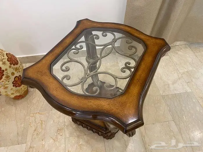 طقم طاولات استقبال كلاسيكيه امريكيه X وسطية وجانبية وكنسول 2