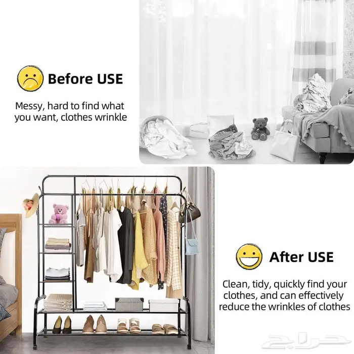 رف ملابس مزدوج من المعدن القوي أبيض 5