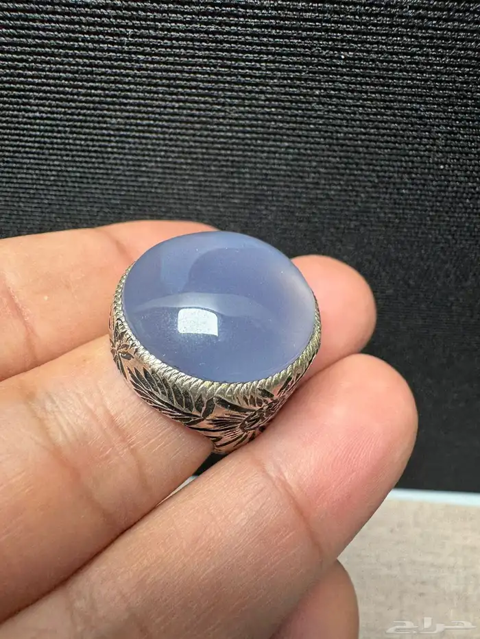 خاتم عقيق يماني ازرق صياغة يدوي ثقيل 0