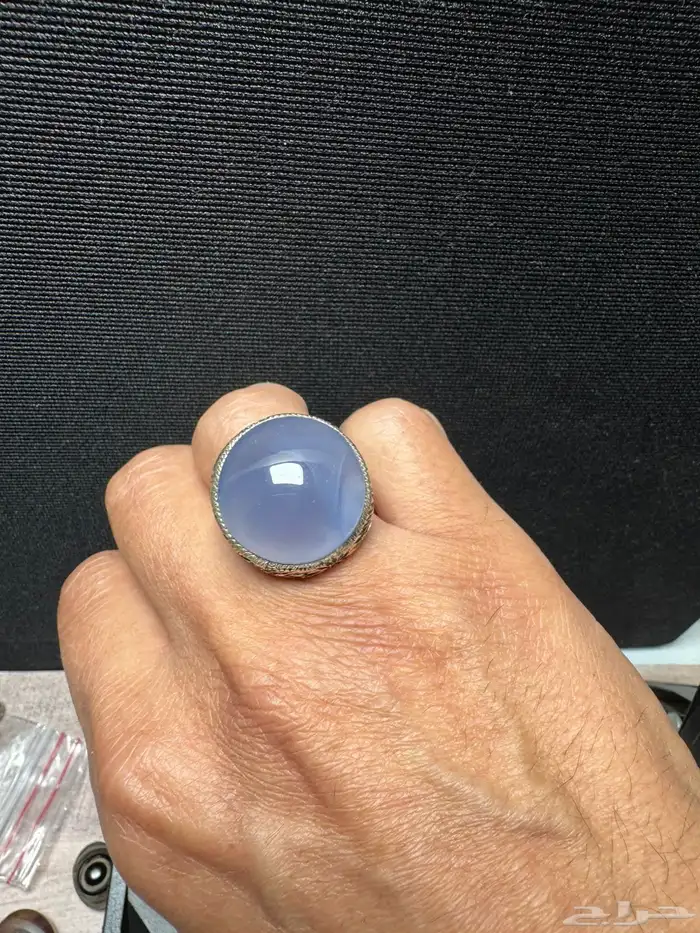 خاتم عقيق يماني ازرق صياغة يدوي ثقيل 8