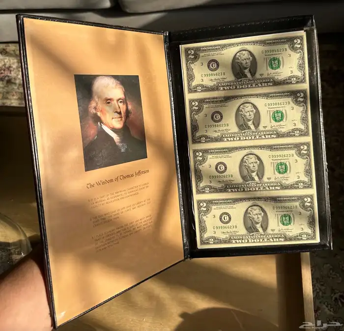 محفظة عرض ورقة نقدية غير مقصوصة من فئة 2 دولار ( نوادر ) 0