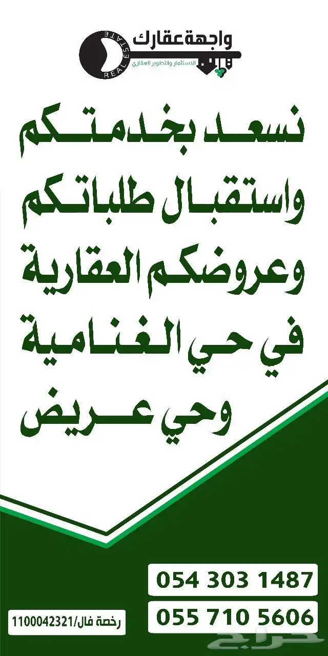 ارض سكنية للبيع في الغنامية مساحة 618 0