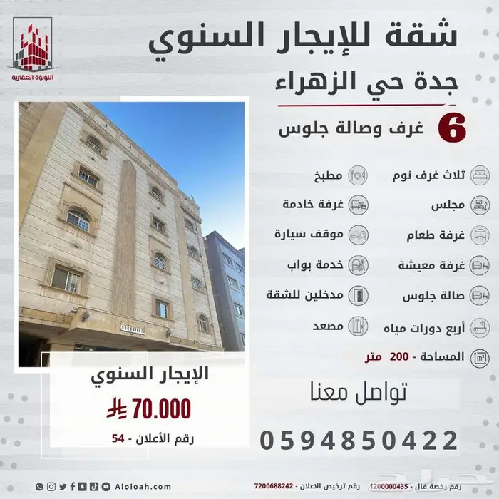 شقة للإيجار السنوي حي الزهراء 0