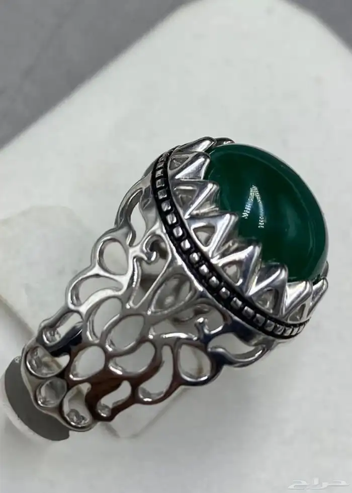 خاتم فضه رجالي عيار 925 بفص عقيق اخضر 2