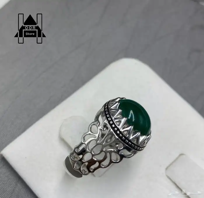 خاتم فضه رجالي عيار 925 بفص عقيق اخضر 1