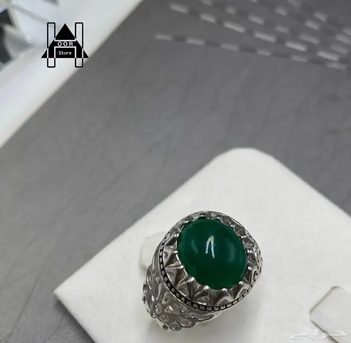 خاتم فضه رجالي عيار 925 بفص عقيق اخضر 0