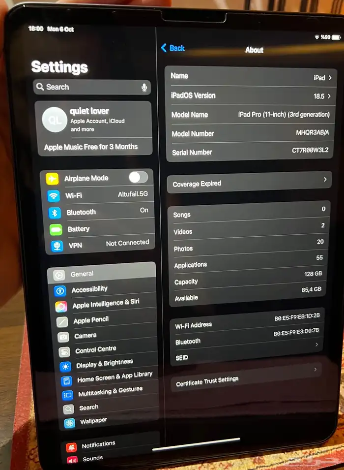 ايباد برو 11 الجيل الثالث 128 جيجا   وايفاي WIFI 10