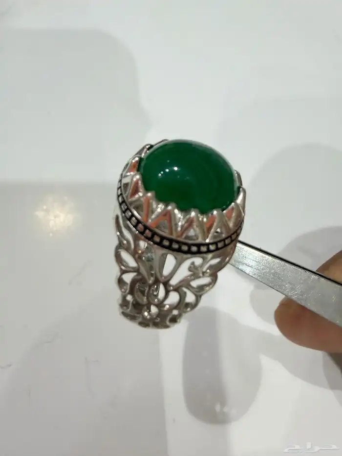 خاتم فضه رجالي عيار 925 بفص عقيق اخضر 5