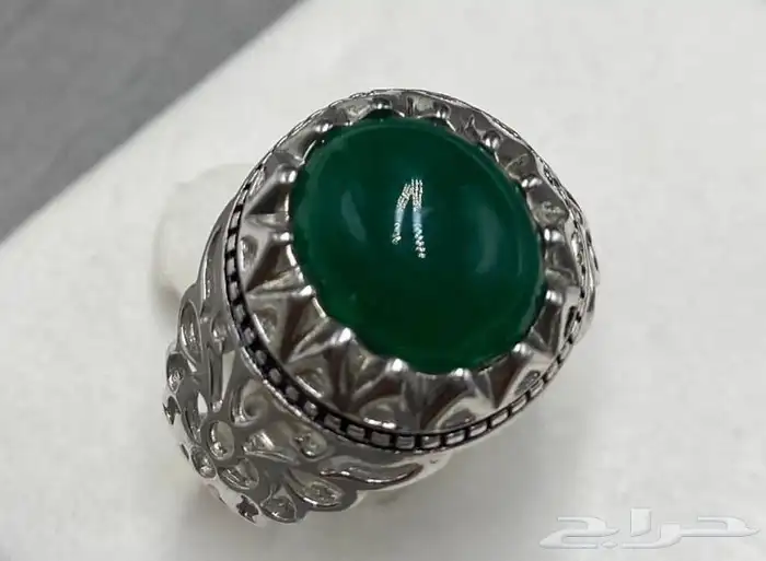 خاتم فضه رجالي عيار 925 بفص عقيق اخضر 3