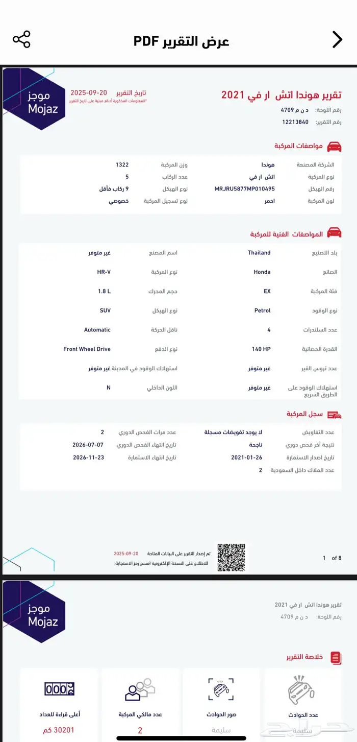 هوندا HRV-2021 فل كامل مخزن 33