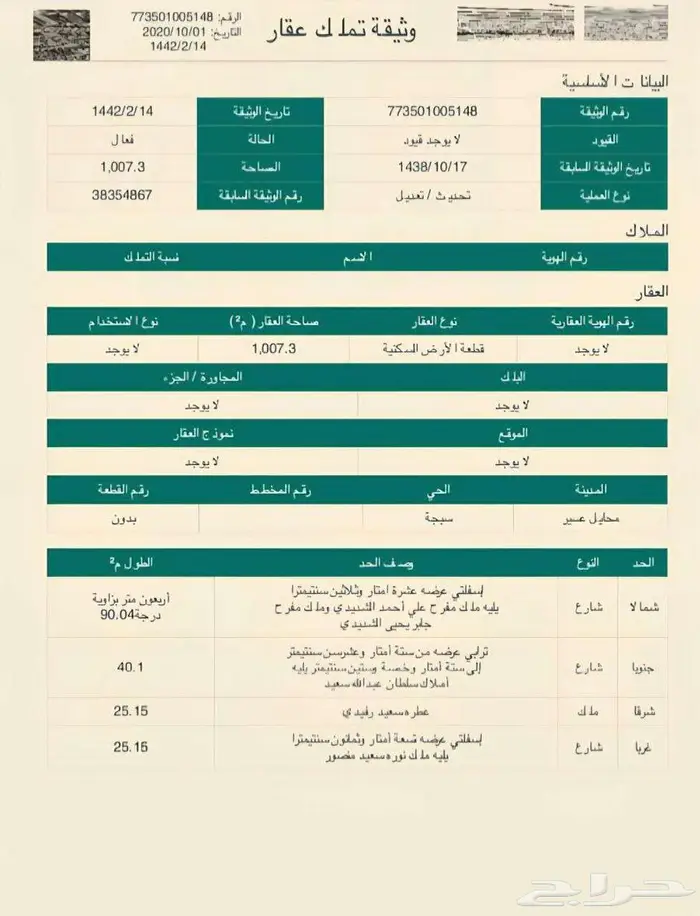 محايل عسير سكنية ثلاث واجهات 1000م مميزة 1