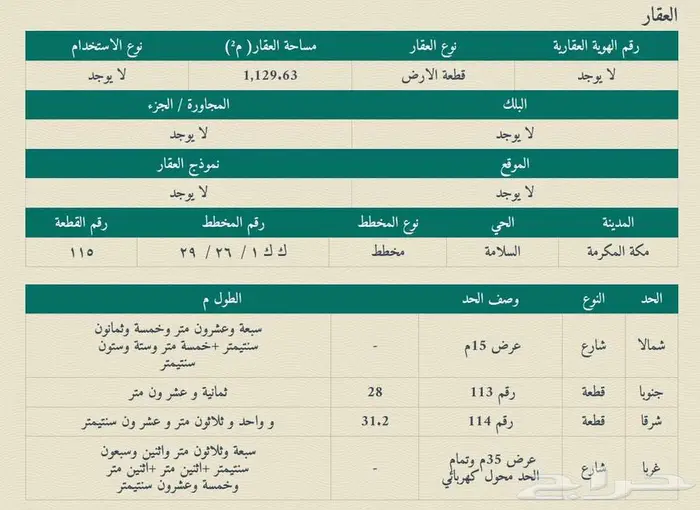 للبيع ارض تجارية ركنية شارعين مخطط الغدير مكة المكرمة 1