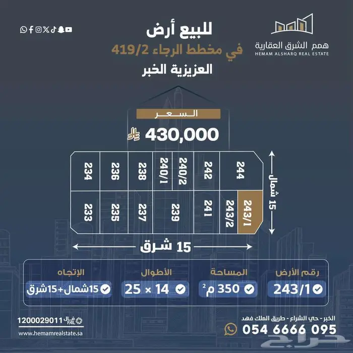 للبيع أرض زاوية في مخطط الرجاء (419 2) 0