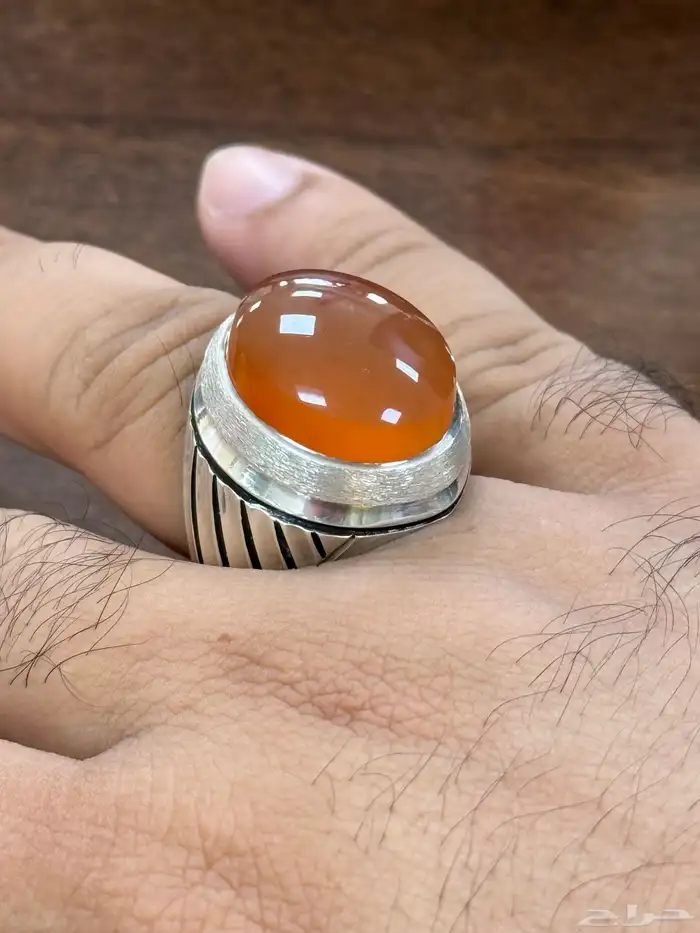 خاتم عقيق يماني مشمشي صياغه حامد 0