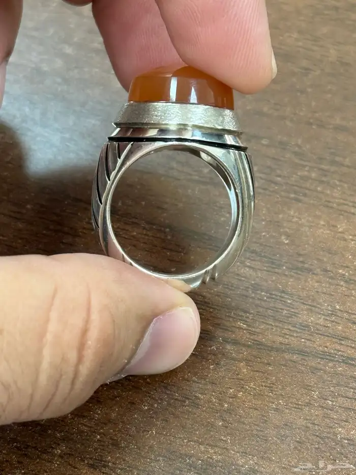 خاتم عقيق يماني مشمشي صياغه حامد 1