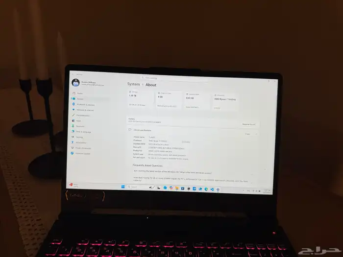 GAMING LAPTOP - ASUS TUF A-A15 64GBRAM GFORCE RTX-2050 4G 9
