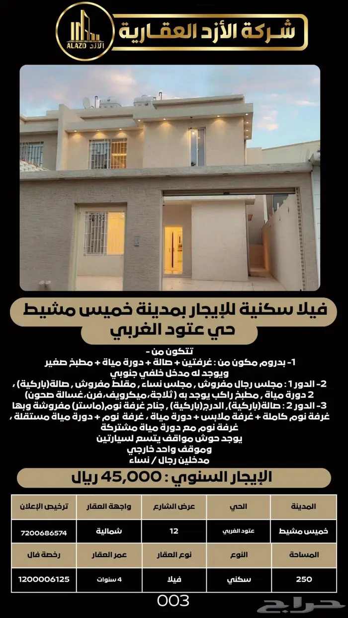 فيلا سكنية للإيجار بمدينة خميس مشيط   حي عتود الغربي 29