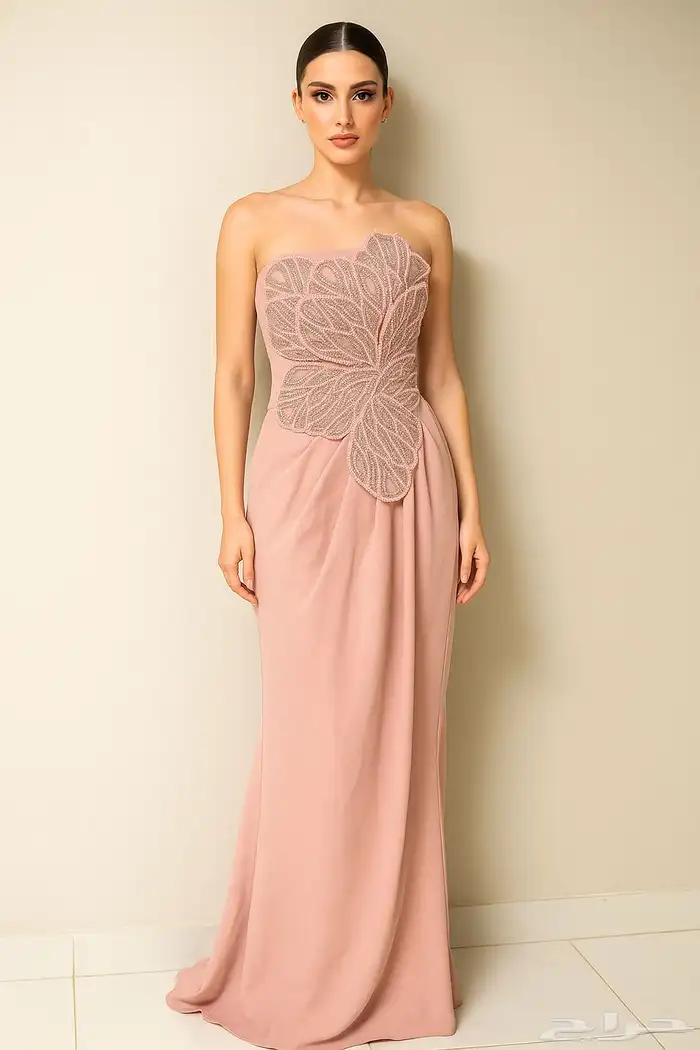 فستان وردي فاخر مستعمل مره واحده فقط 0