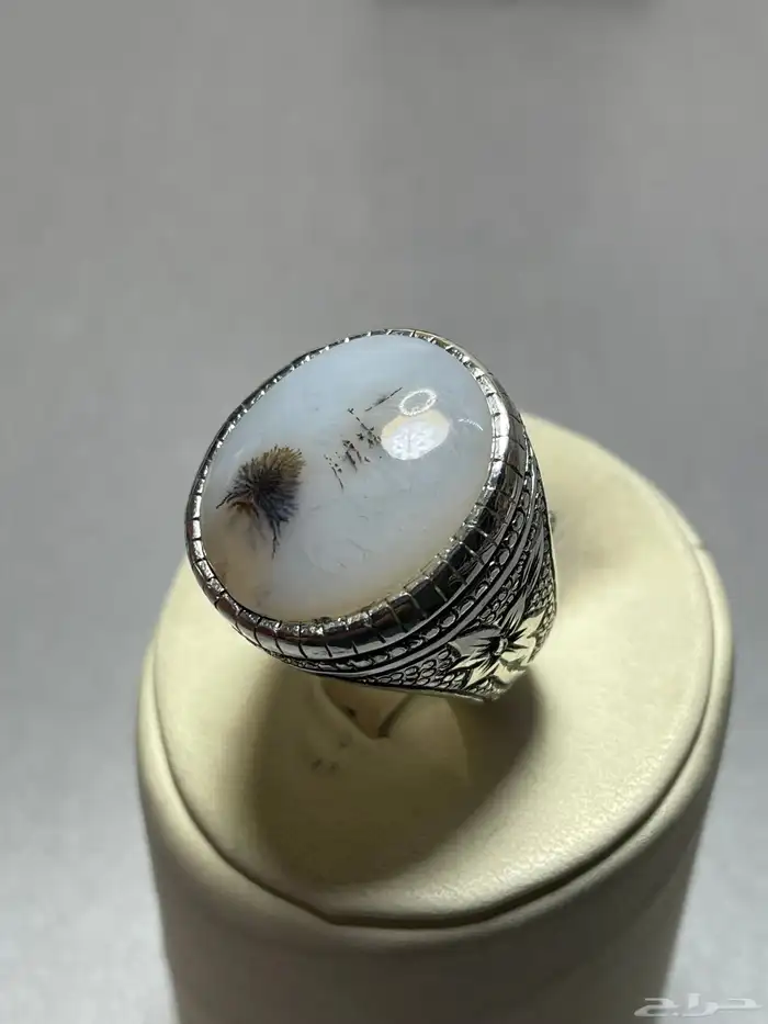 خاتم فضة بحجر عقيق يماني شجري 0