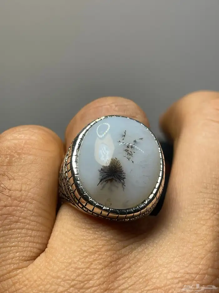 خاتم فضة بحجر عقيق يماني شجري 3