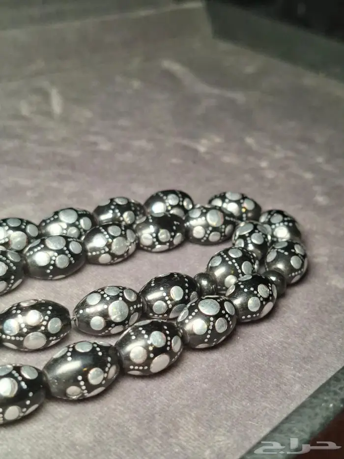 مسباح ابانوس بيض حمام اسود انتيك تطعيم فضه 8