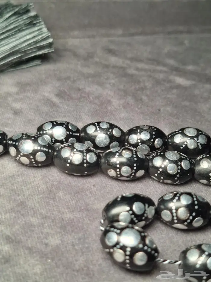 مسباح ابانوس بيض حمام اسود انتيك تطعيم فضه 6