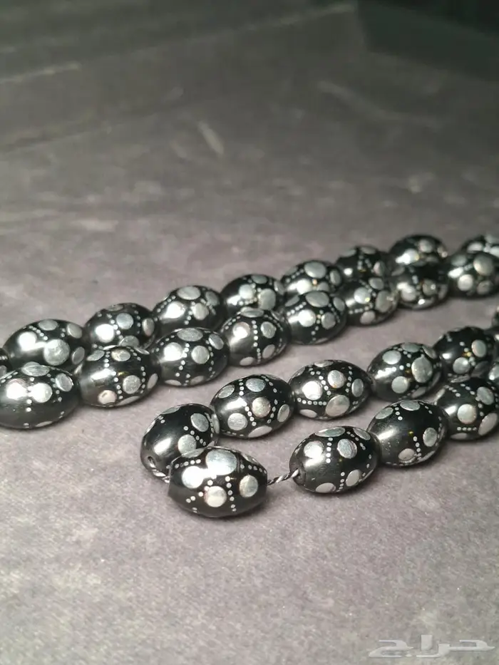 مسباح ابانوس بيض حمام اسود انتيك تطعيم فضه 7