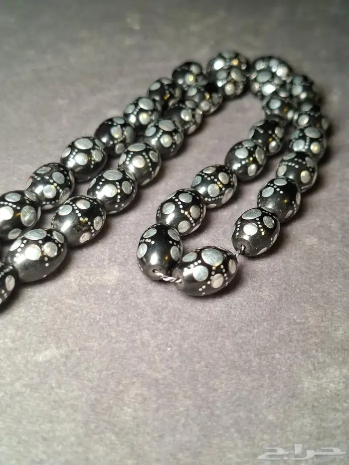 مسباح ابانوس بيض حمام اسود انتيك تطعيم فضه 4