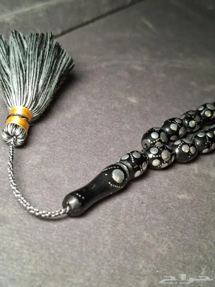 مسباح ابانوس بيض حمام اسود انتيك تطعيم فضه 1