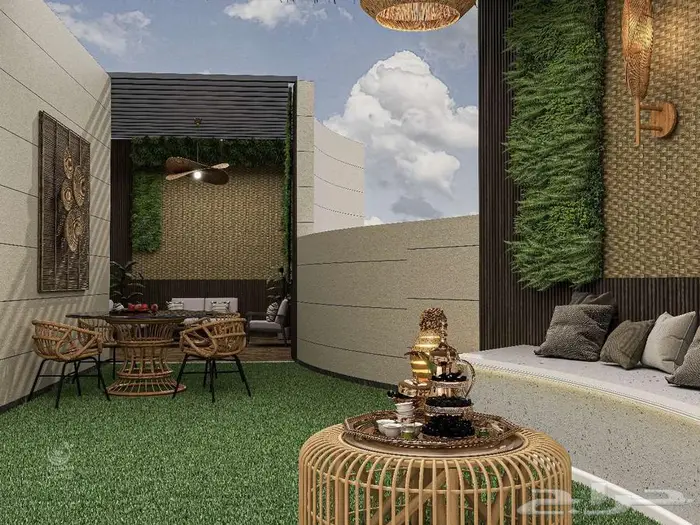 ديكورات تركيبات فن العشب خشب خارجى عشب بامبو خيزرات 0