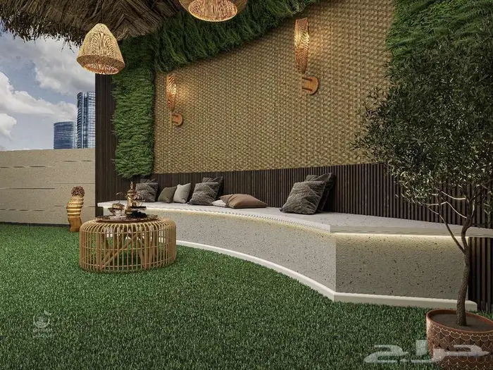 ديكورات تركيبات فن العشب خشب خارجى عشب بامبو خيزرات 2