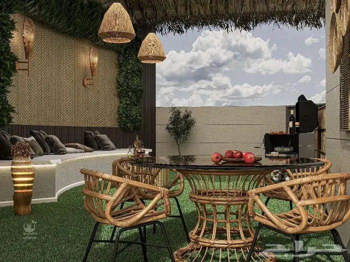 ديكورات تركيبات فن العشب خشب خارجى عشب بامبو خيزرات 3