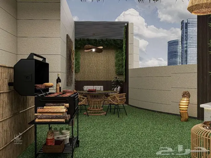 ديكورات تركيبات فن العشب خشب خارجى عشب بامبو خيزرات 4