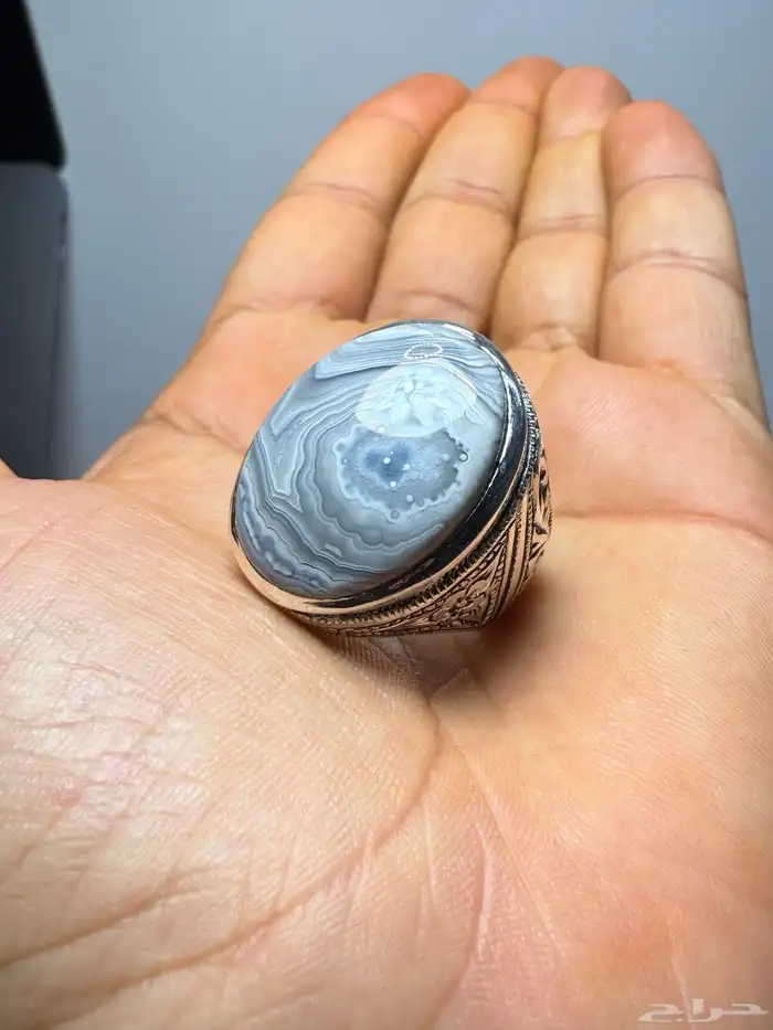 عقيق يماني مصور ابيض ثلجي نوادر 1