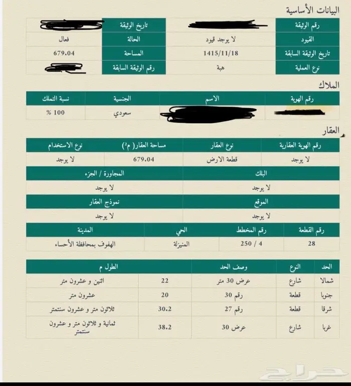 للبيع أرض في الأحساء - بلدة المنيزلة حي المدينة المنورة- 1