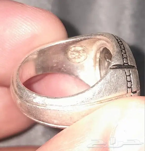 خاتم فضه حجرعقيق عيار 925 مع ختم مبارك 1