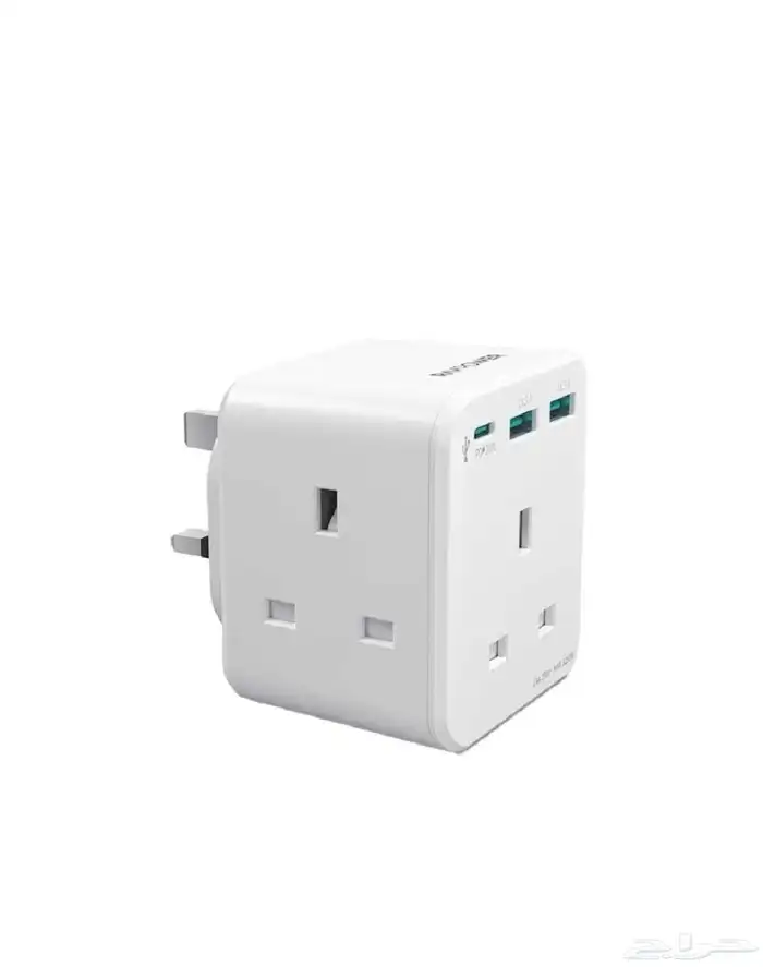 راف بور شاحن جداري ب3مداخل طاقه بمنفذينUSBومنفذ تايبCق(20w) 0