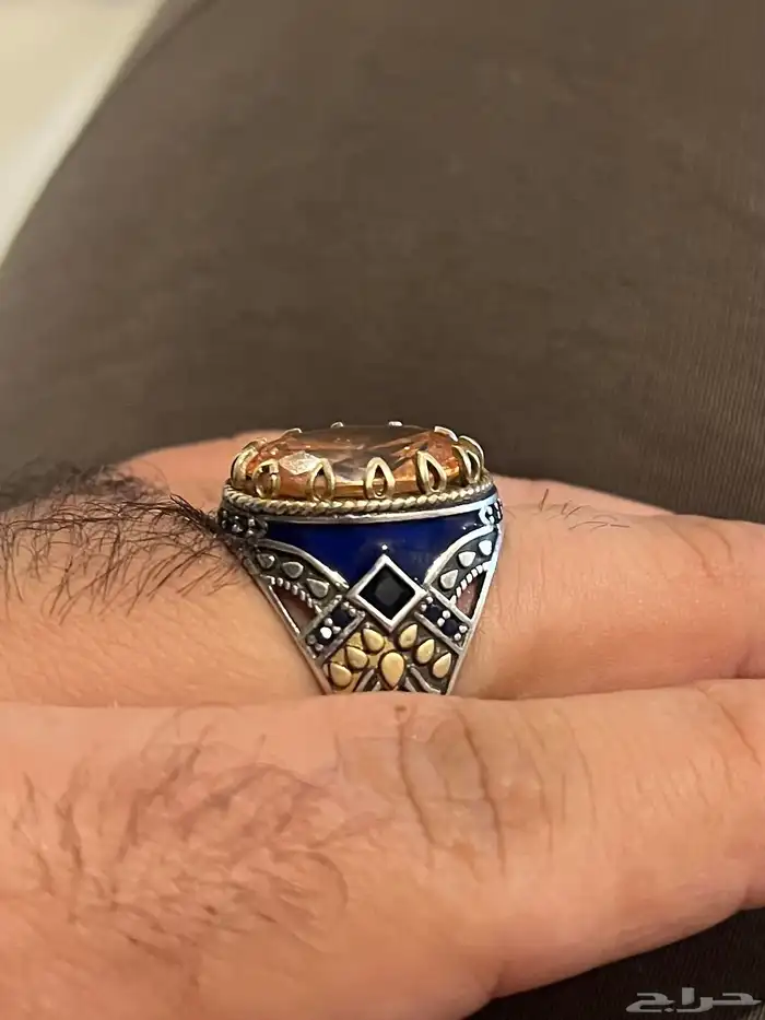خاتم فضه حجر توباز من اجمل والاصفى الاحجار الخاتم للبيع 3